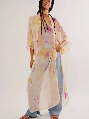 Free People X Jen's Pirate Booty Sheer Tie-Dye Kaftan (No Belt/Scarf) M/L NWT